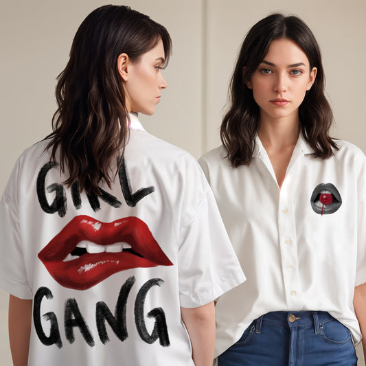 'Girl Gang' Oversized Bowling Shirt