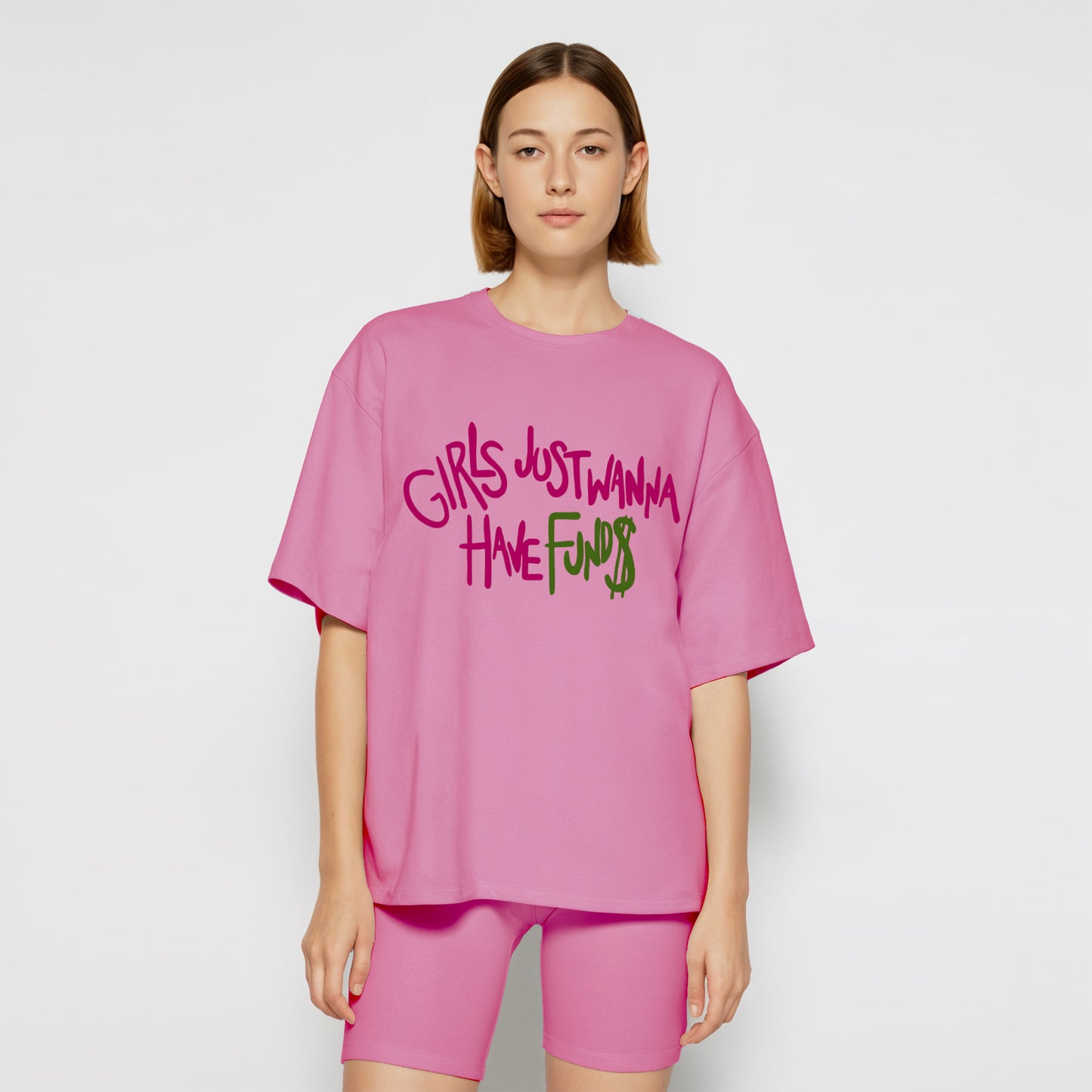 'Girls just wanna have funds' French Terry Cotton Oversized Unisex T-Shirt