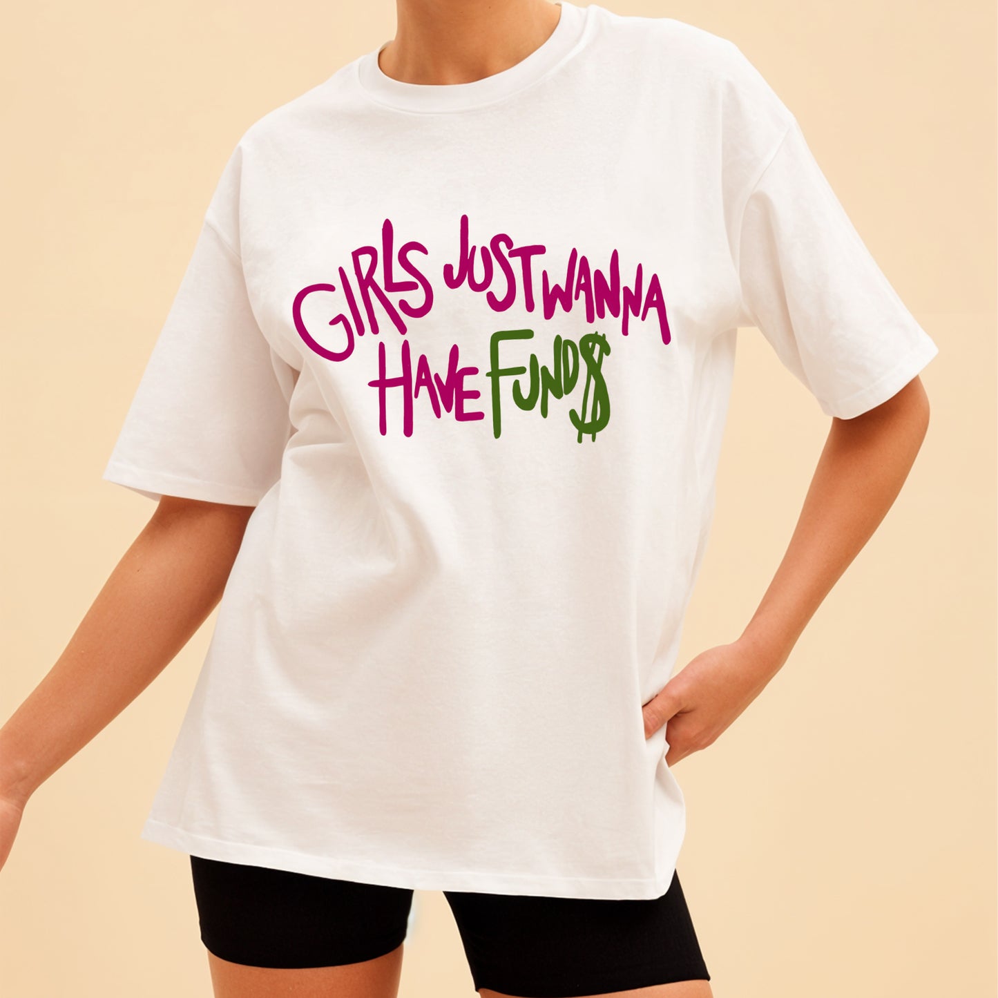 'Girls just wanna have funds' French Terry Cotton Oversized Unisex T-Shirt