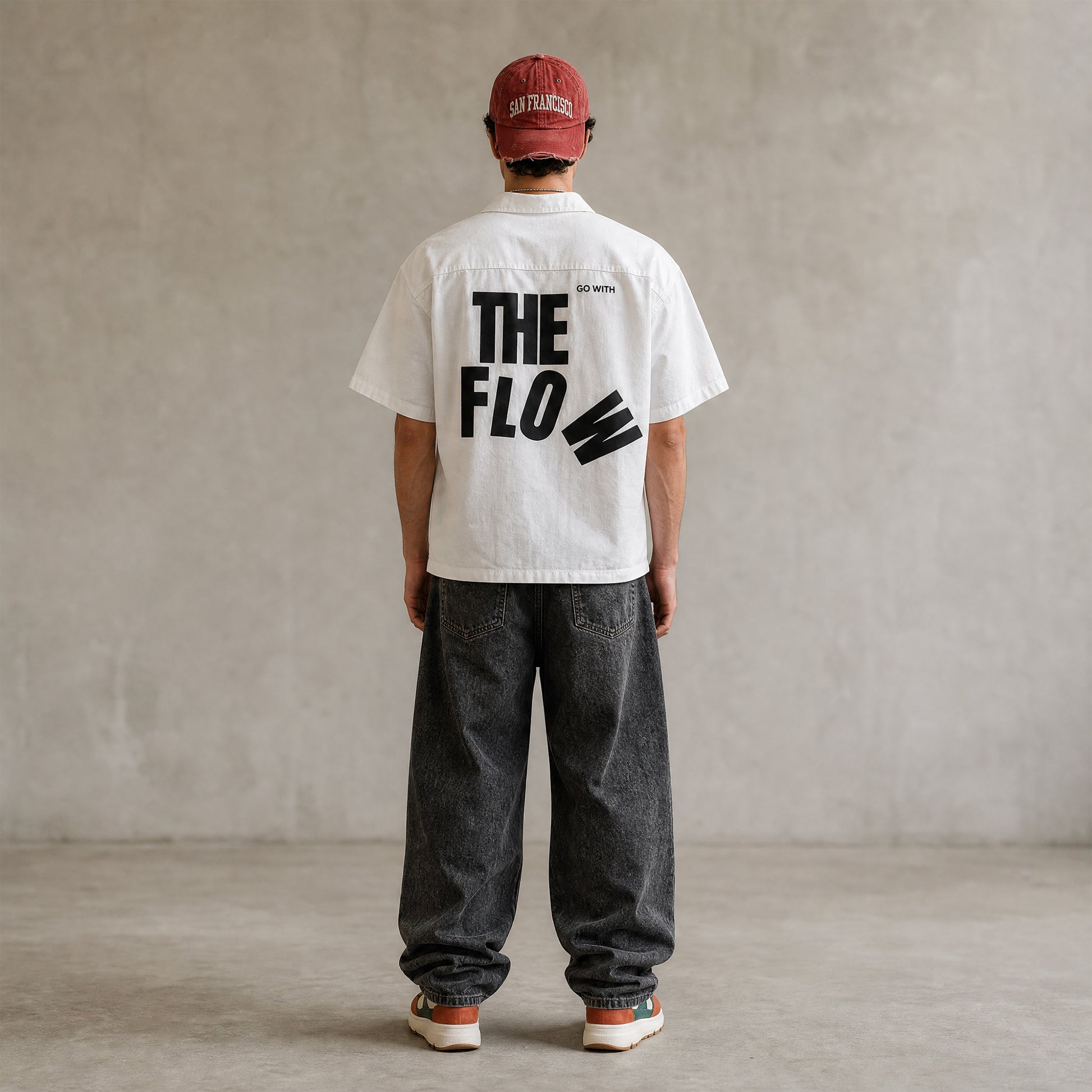 'Go with the flow' Unisex Oversized Bowling Shirt