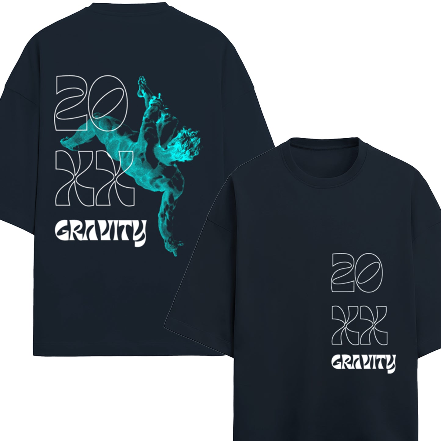 A Gravity graphic oversized Navy Blue Terry Cotton T-Shirt