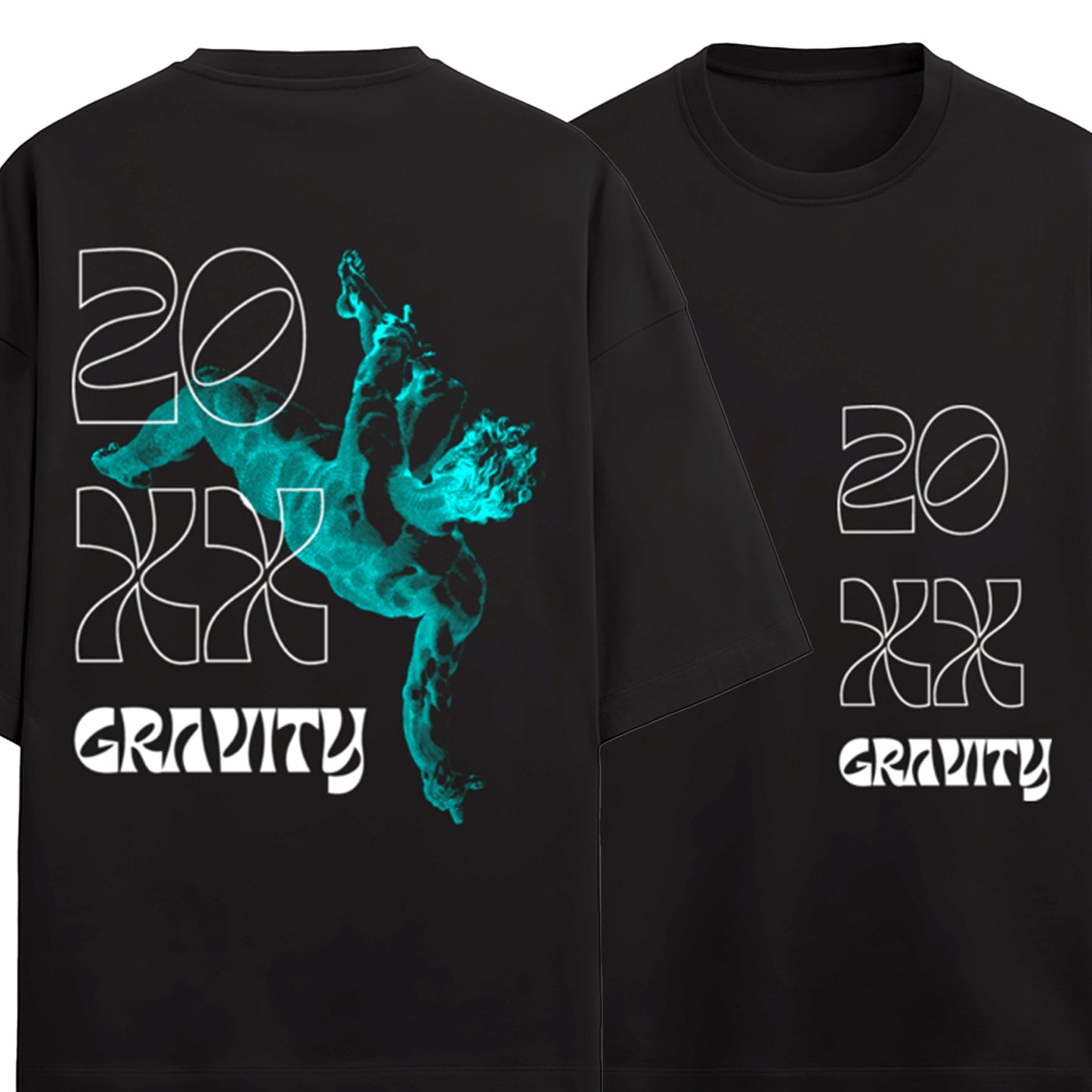 Gravity graphic oversized Black Terry Cotton T-Shirt