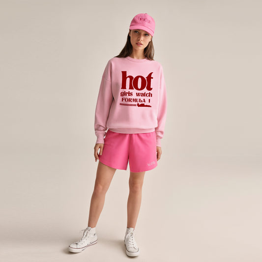 'Hot girls watch Formula1' Oversized Sweatshirt (PINK)