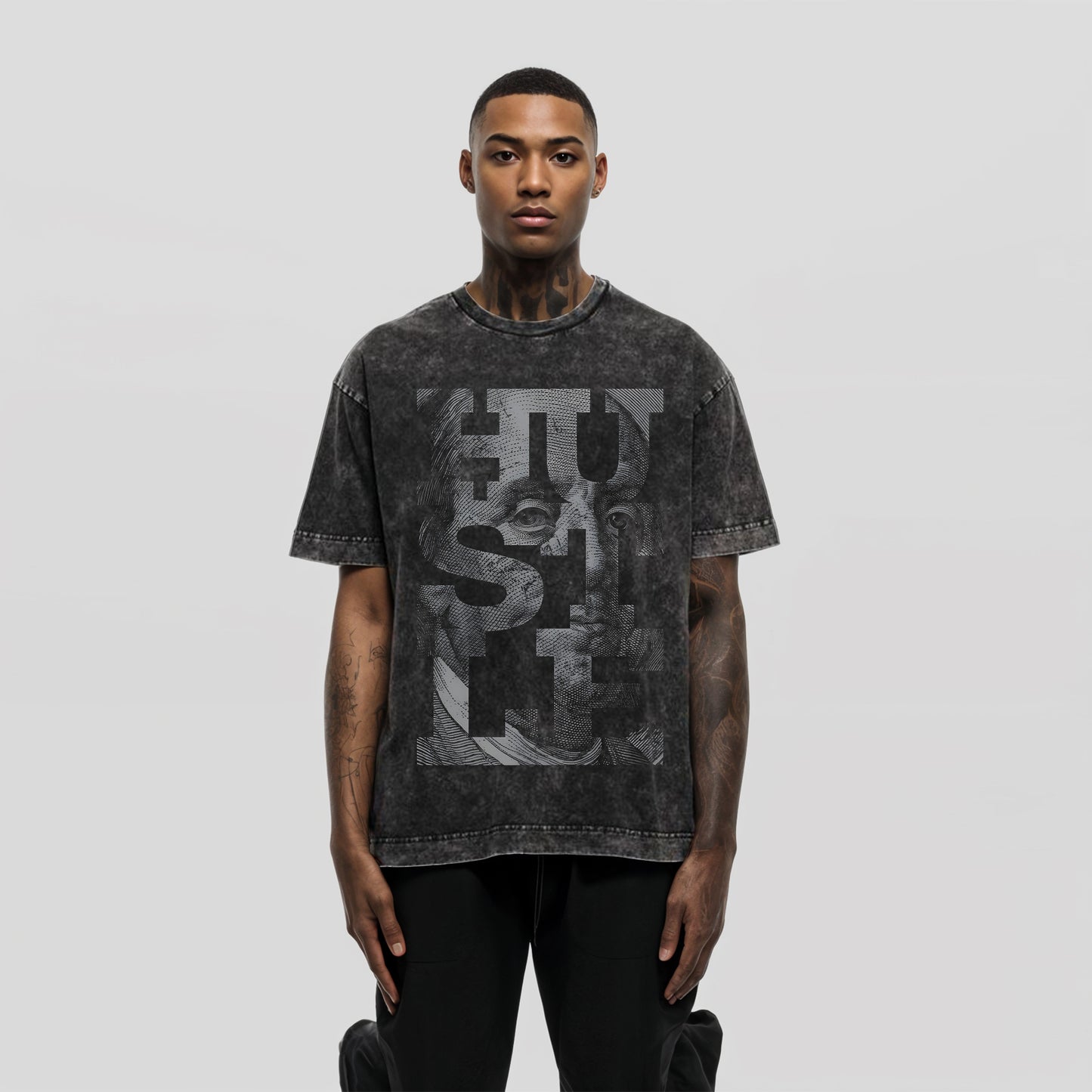 'Hustle' Oversized Acid Wash T-Shirt