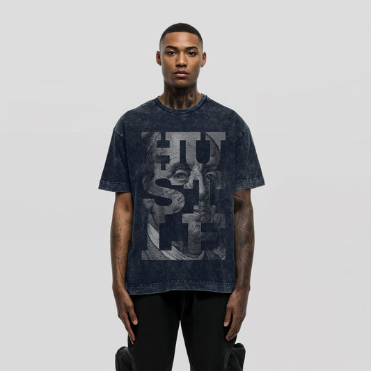 'Hustle' Oversized Acid Wash T-Shirt