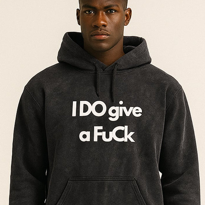 'I Do give a Fuck' regular fit Acid wash Hoodie