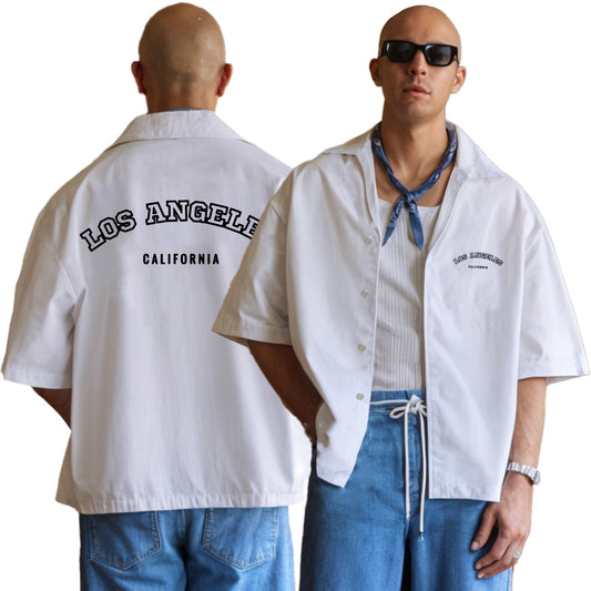 'Los Angeles' white Unisex Oversized Bowling Shirt