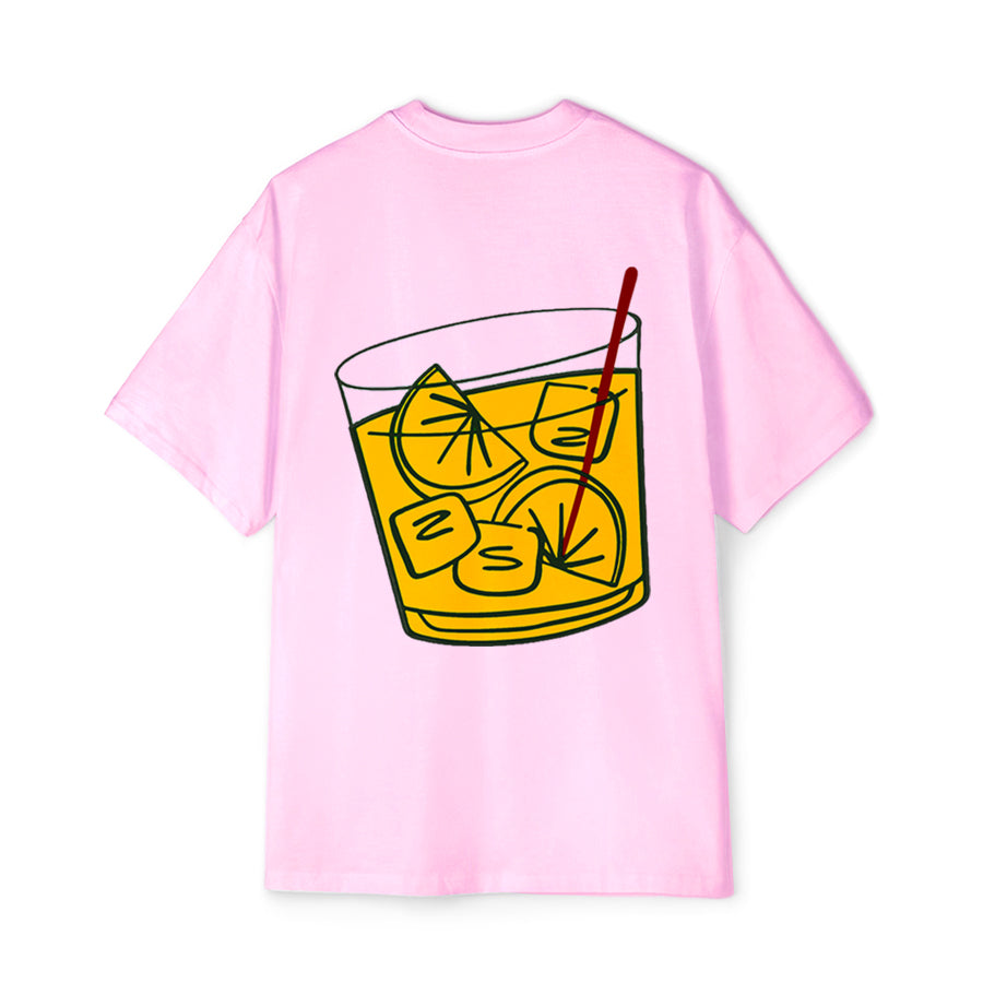 'Lemonade Drink' graphic print oversized unisex baby pink T-Shirt