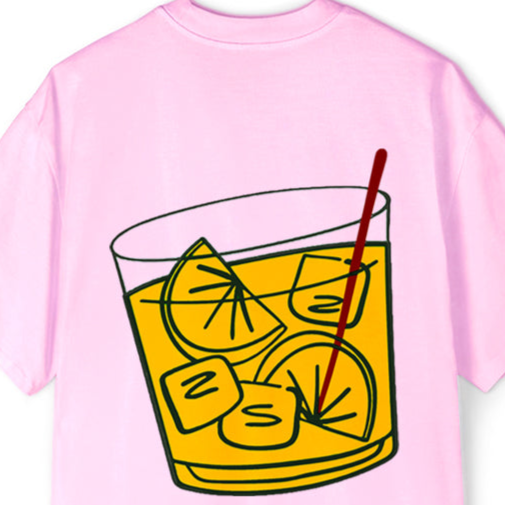 'Lemonade Drink' graphic print oversized unisex baby pink T-Shirt