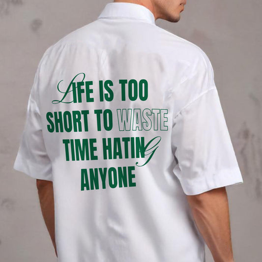 'Life is too Short' Unisex Oversized Bowling Shirt