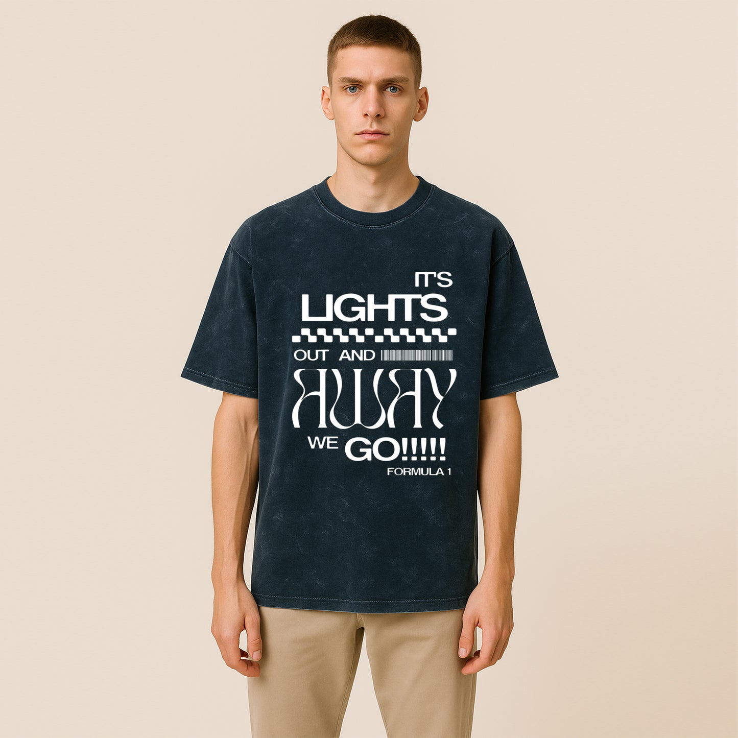 'Lights Out Formula 1' Unisex Acid Washed Oversized Tee
