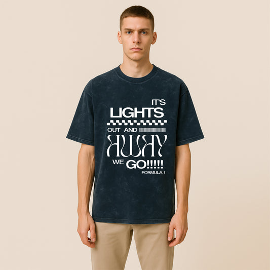 'Lights Out Formula 1' Unisex Acid Washed Oversized Tee