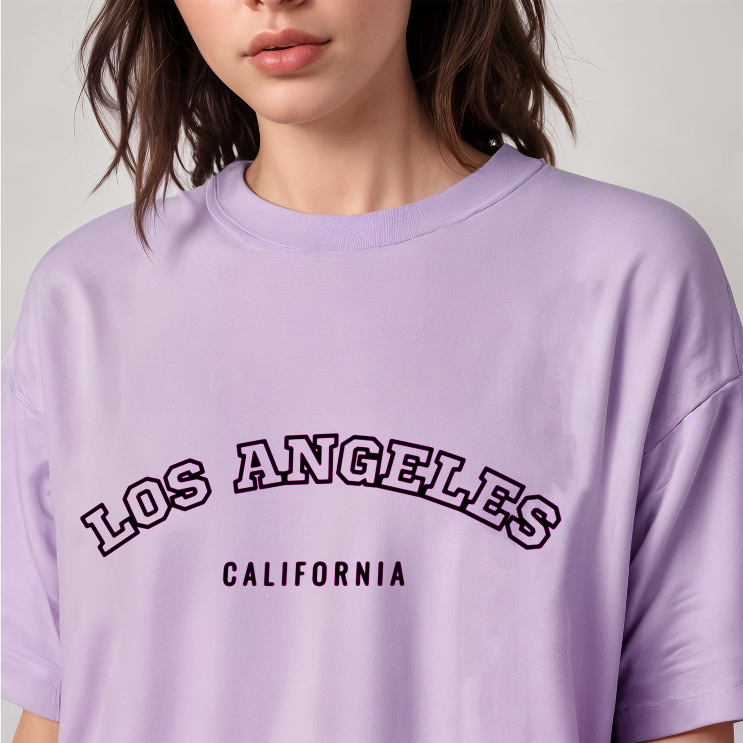 'Los Angeles' print oversized Terry Cotton Lavender T-Shirt