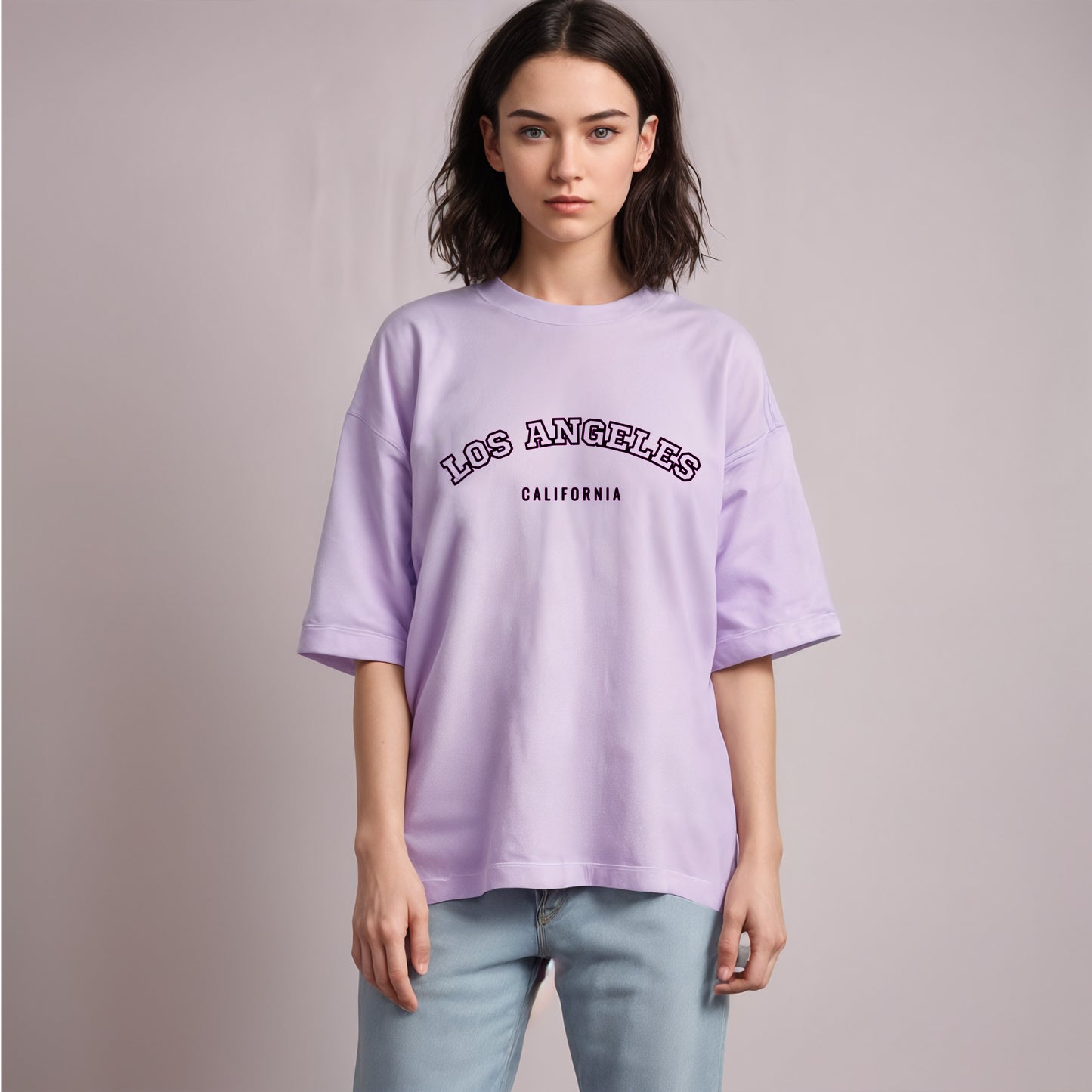 'Los Angeles' print oversized Terry Cotton Lavender T-Shirt