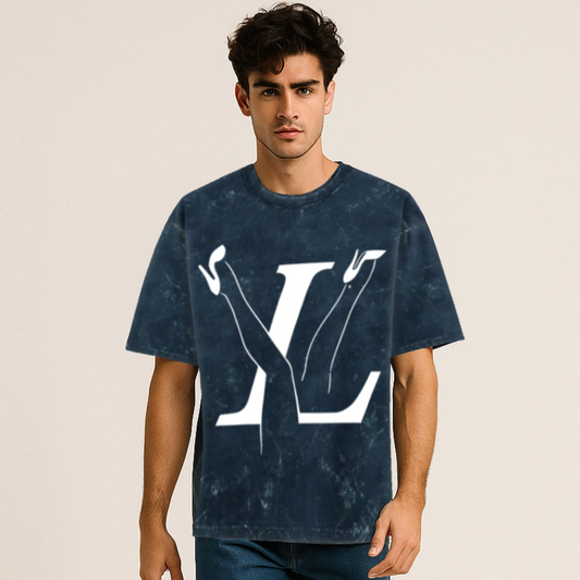 'LV' graphic Oversized Acid Wash T-Shirt