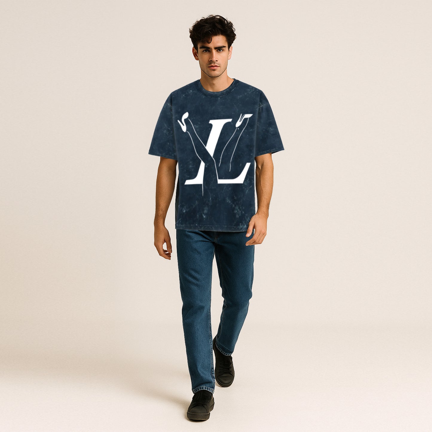 'LV' graphic Oversized Acid Wash T-Shirt