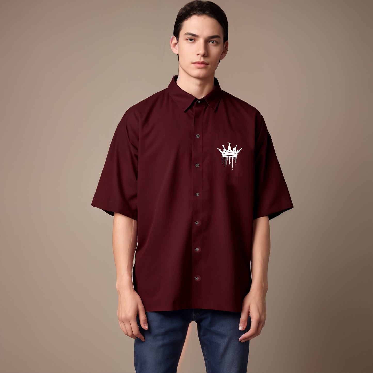 'Make yourself proud' Maroon Oversized Bowling Shirt