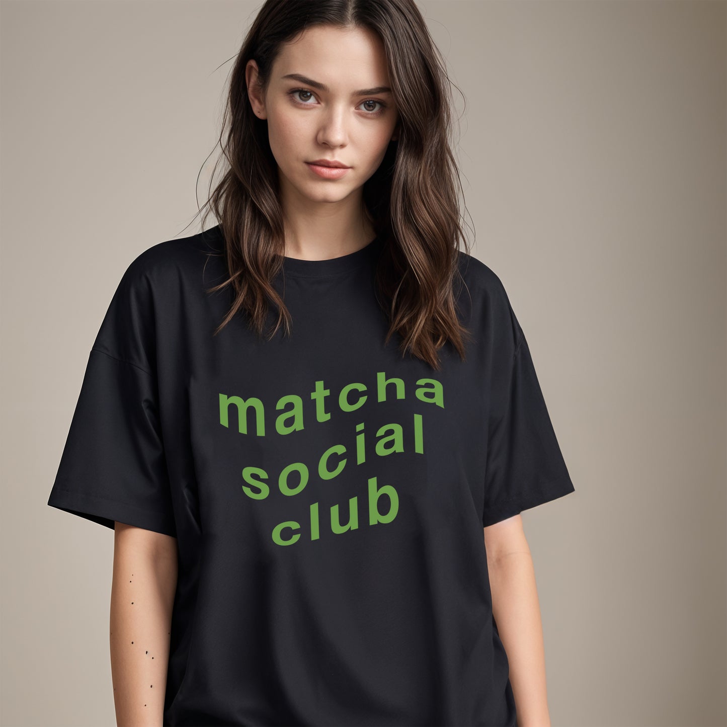 'Matcha Social Club' custom print Oversized T-Shirt