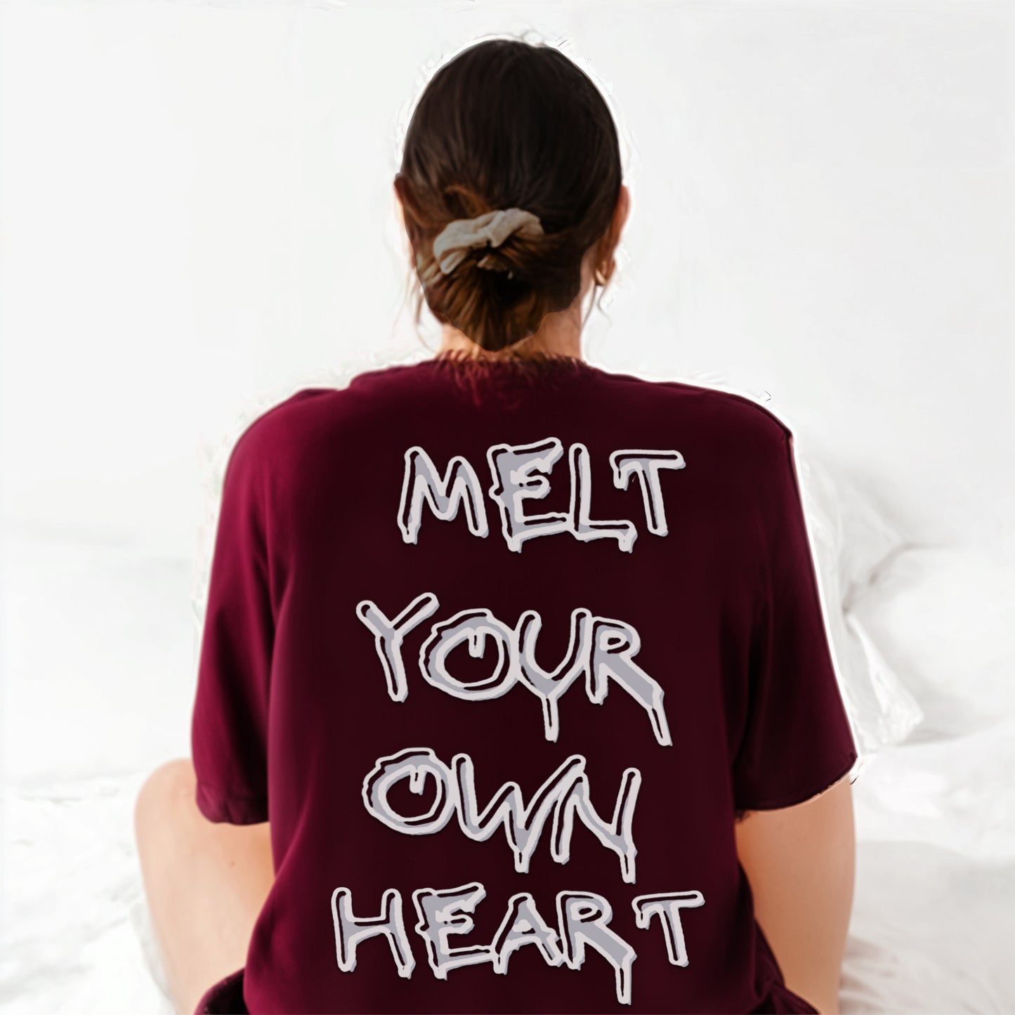 'Melt your own heart' Oversized Terry Cotton Maroon T-Shirt