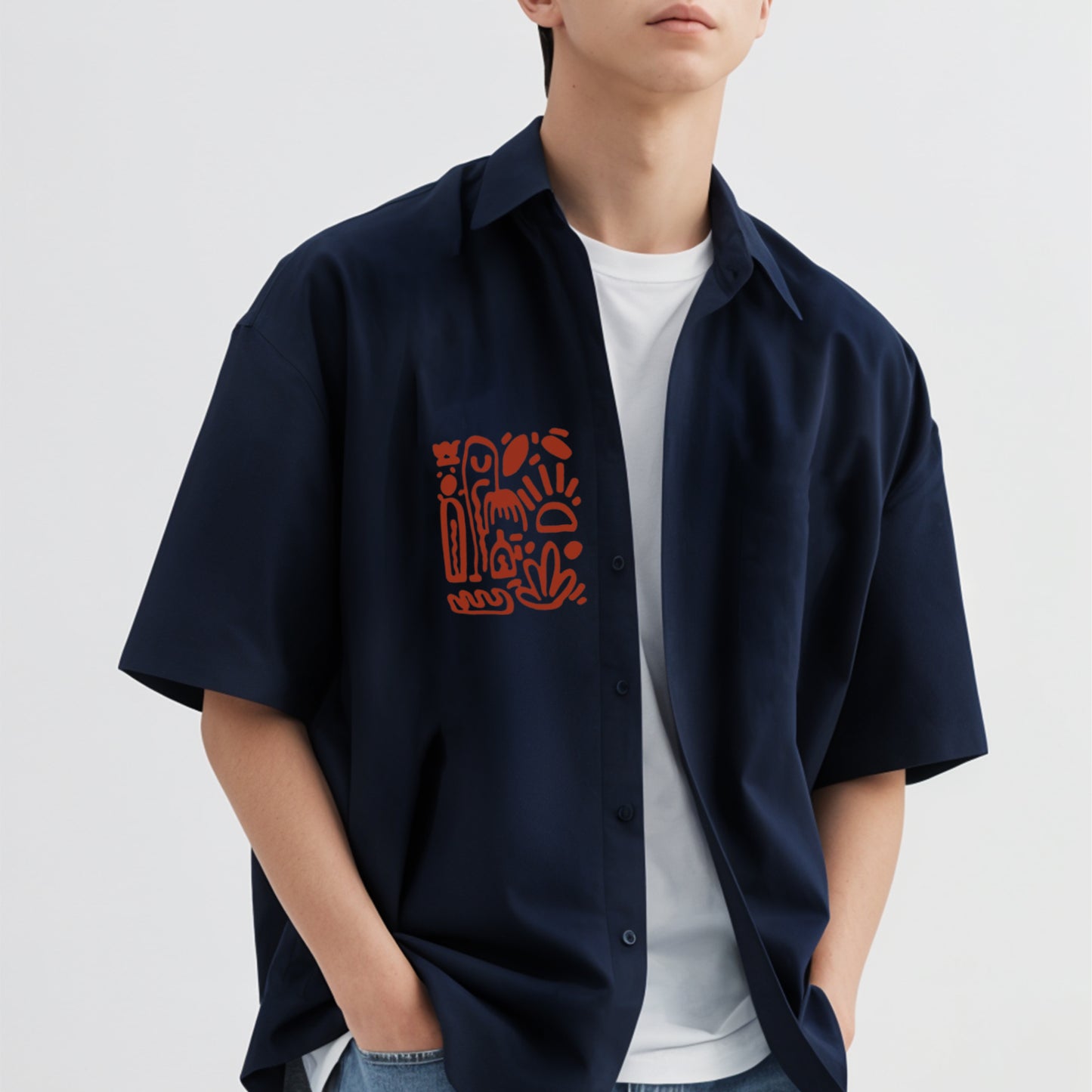 Graphic pocket print Unisex Oversized Bowling Shirt