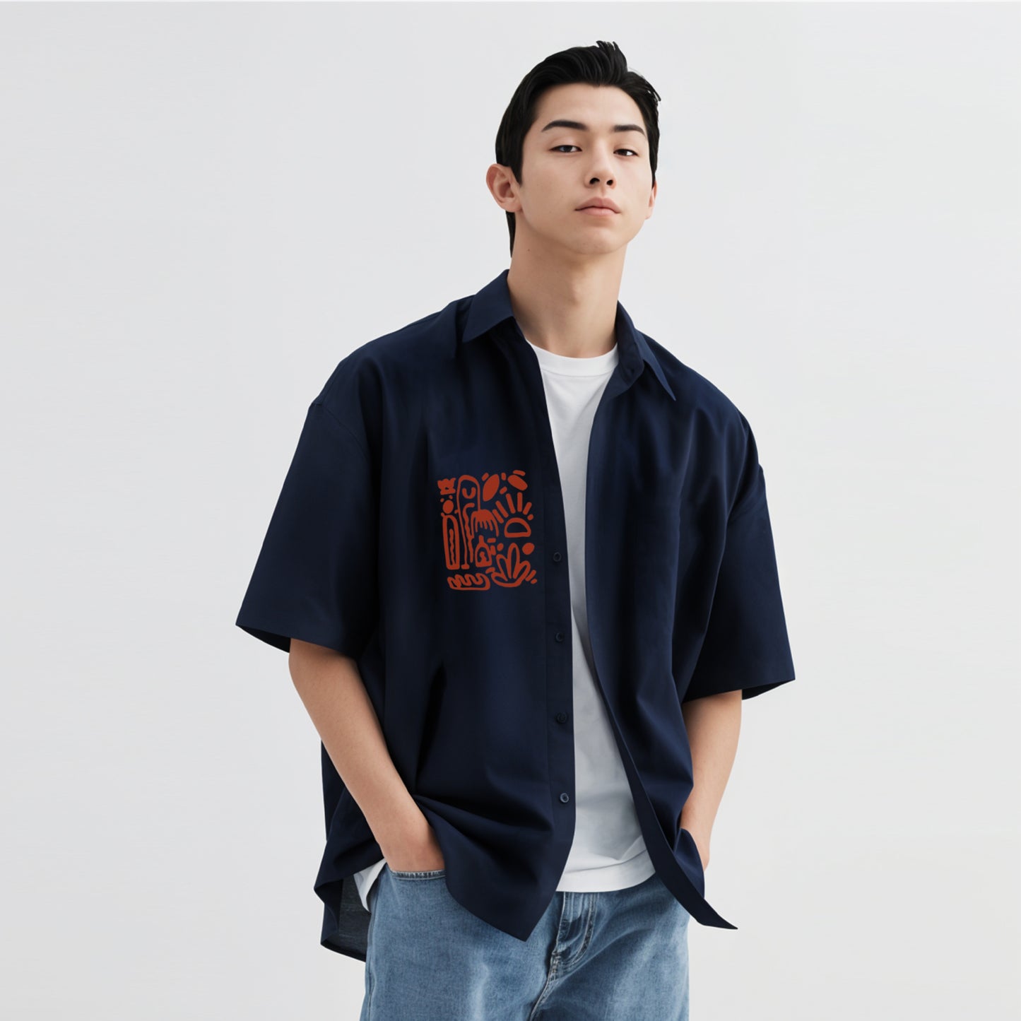 Graphic pocket print Unisex Oversized Bowling Shirt