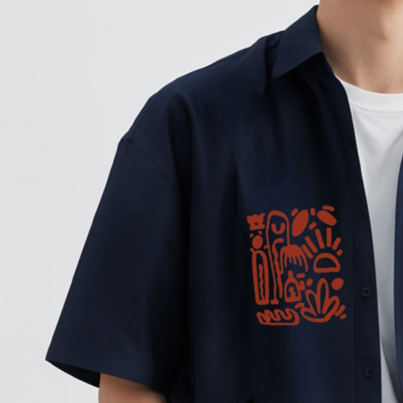 Graphic pocket print Unisex Oversized Bowling Shirt