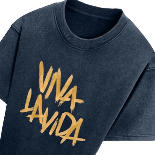 'Viva la vida' Oversized Acid Wash T-Shirt (Navy Blue)