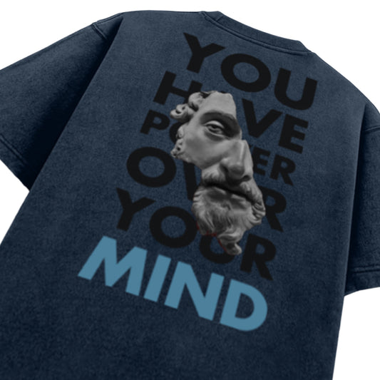 'Power over your mind' Graphic Oversized Acid Wash T-Shirt