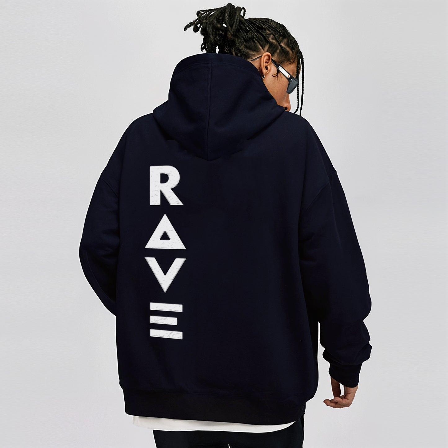 'Rave' puff print Oversized Unisex Navy Blue Hoodie