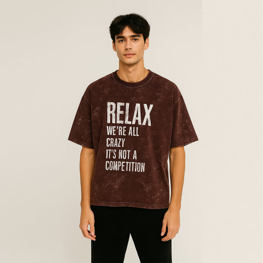 'We're all Crazy' Unisex Acid Washed Oversized Tee