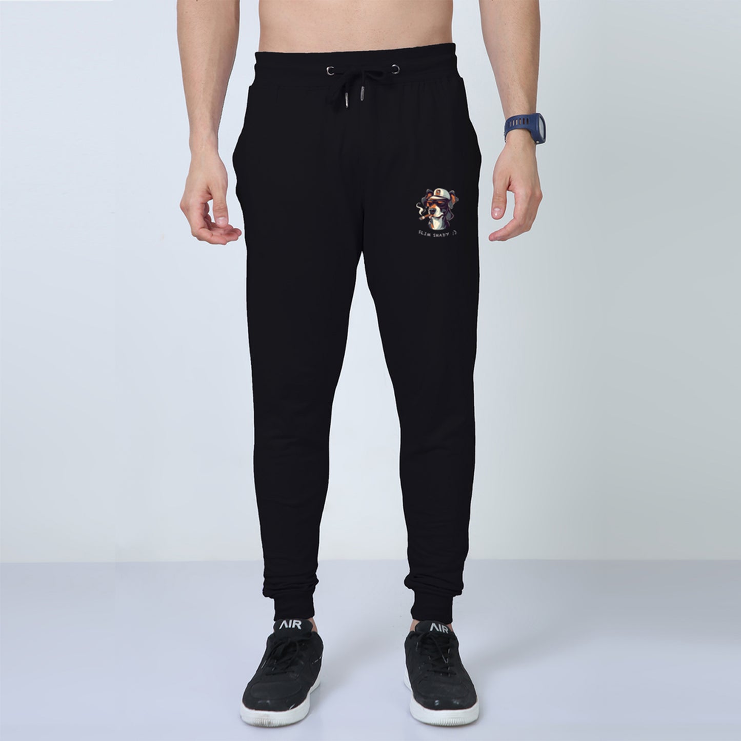 'Slim Shady' Black Cotton Joggers