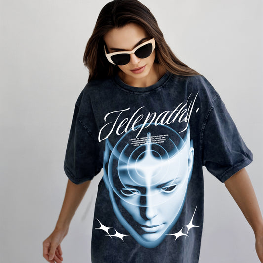 'Telepathy' Oversized Acid Wash T-Shirt