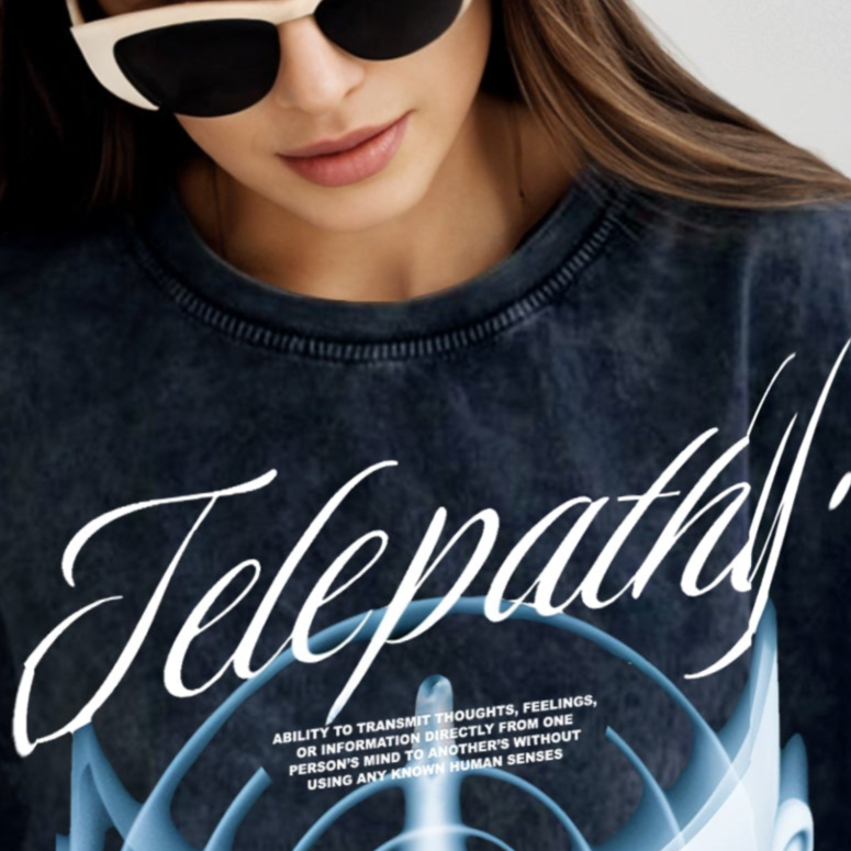 'Telepathy' Oversized Acid Wash T-Shirt