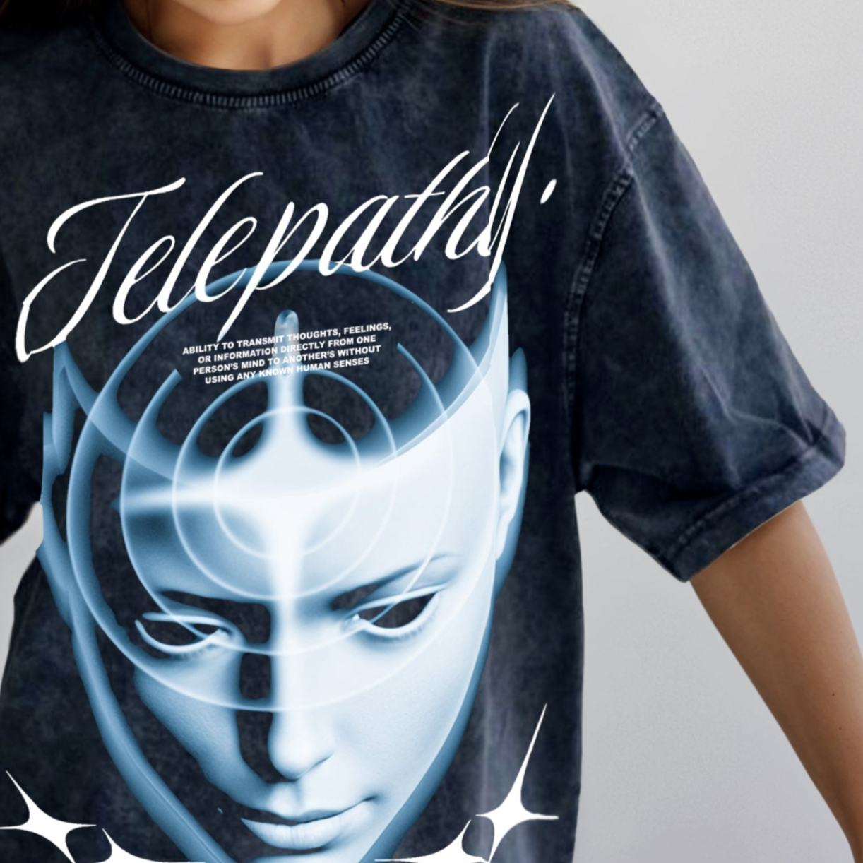 'Telepathy' Oversized Acid Wash T-Shirt