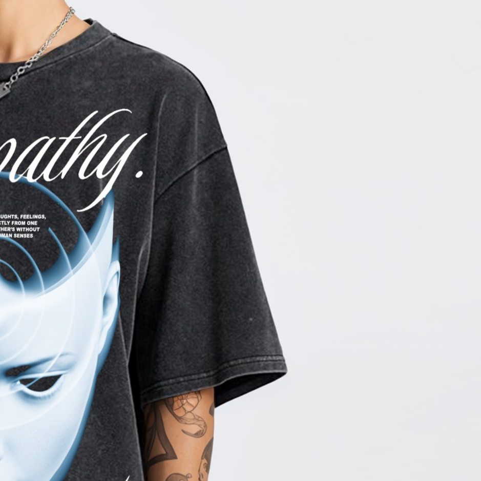 'Telepathy' Unisex Oversized Acid Wash T-Shirt