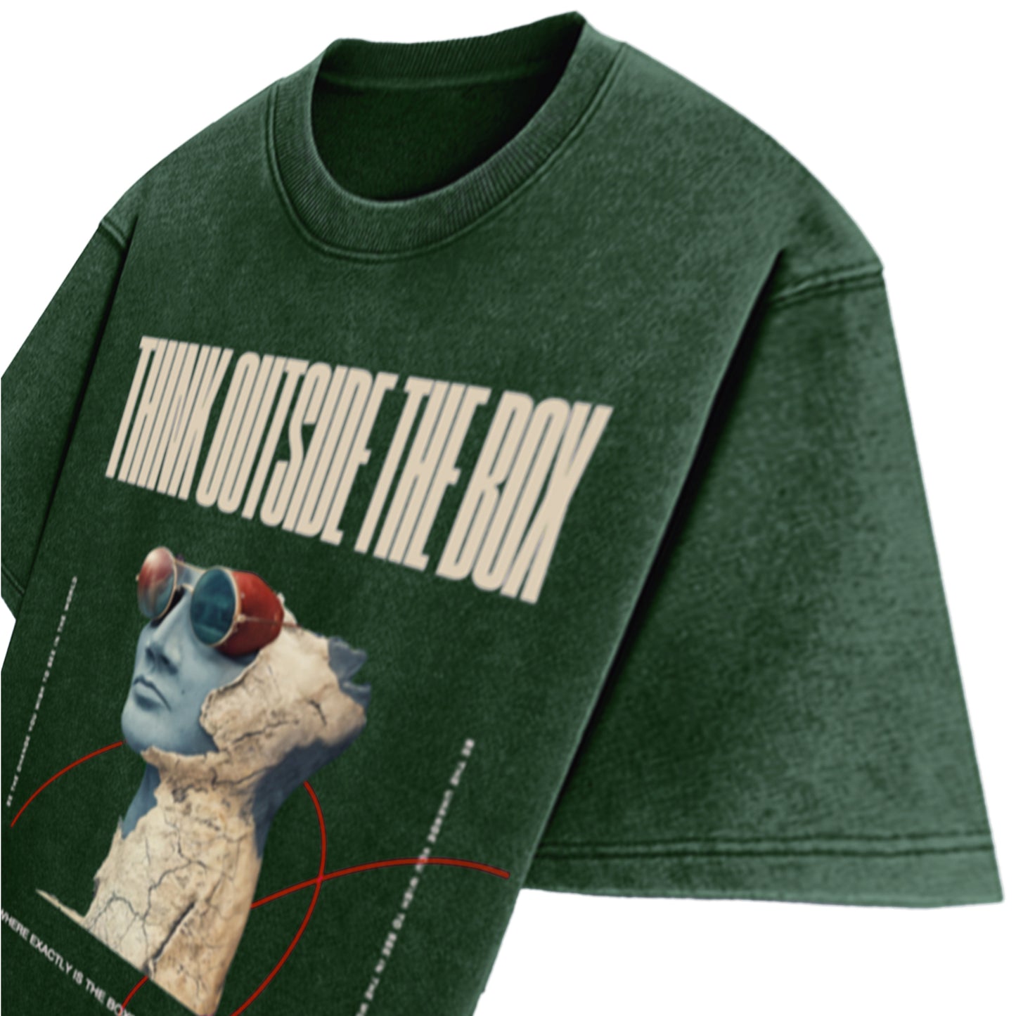 'Think outside the box' Oversized Bottle Green Acid Wash T-Shirt