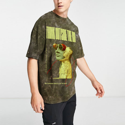 'Think outside the box' Oversized Acid Wash T-Shirt