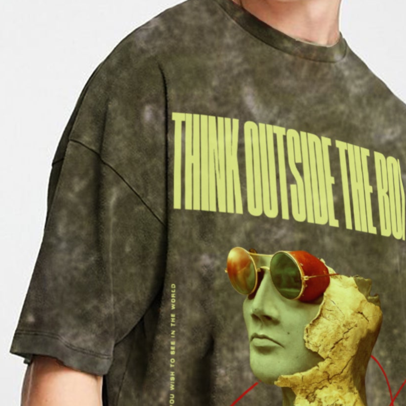 'Think outside the box' Oversized Acid Wash T-Shirt