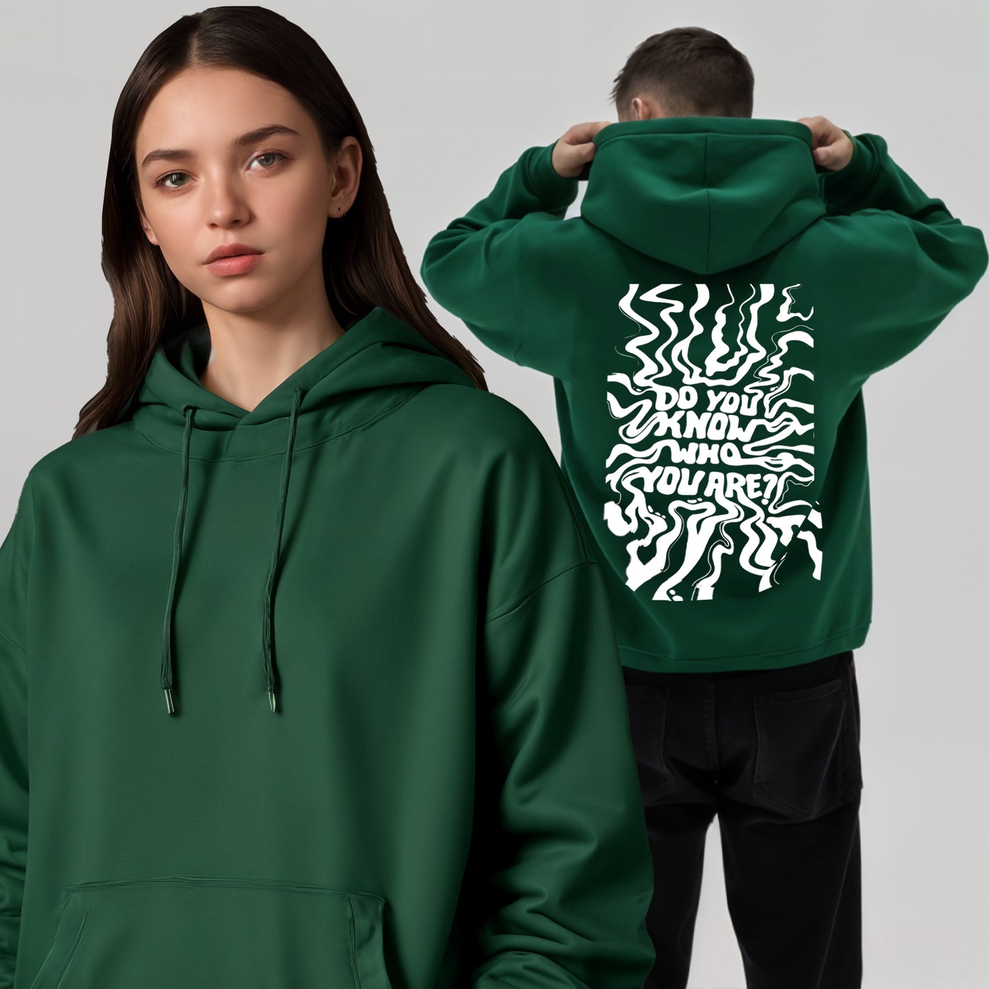 'Do you know who you are?' puff print Oversized Unisex Hoodie