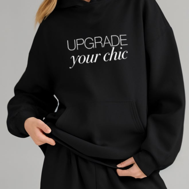 'Upgrade your Chic' Black Oversized Unisex Hoodie