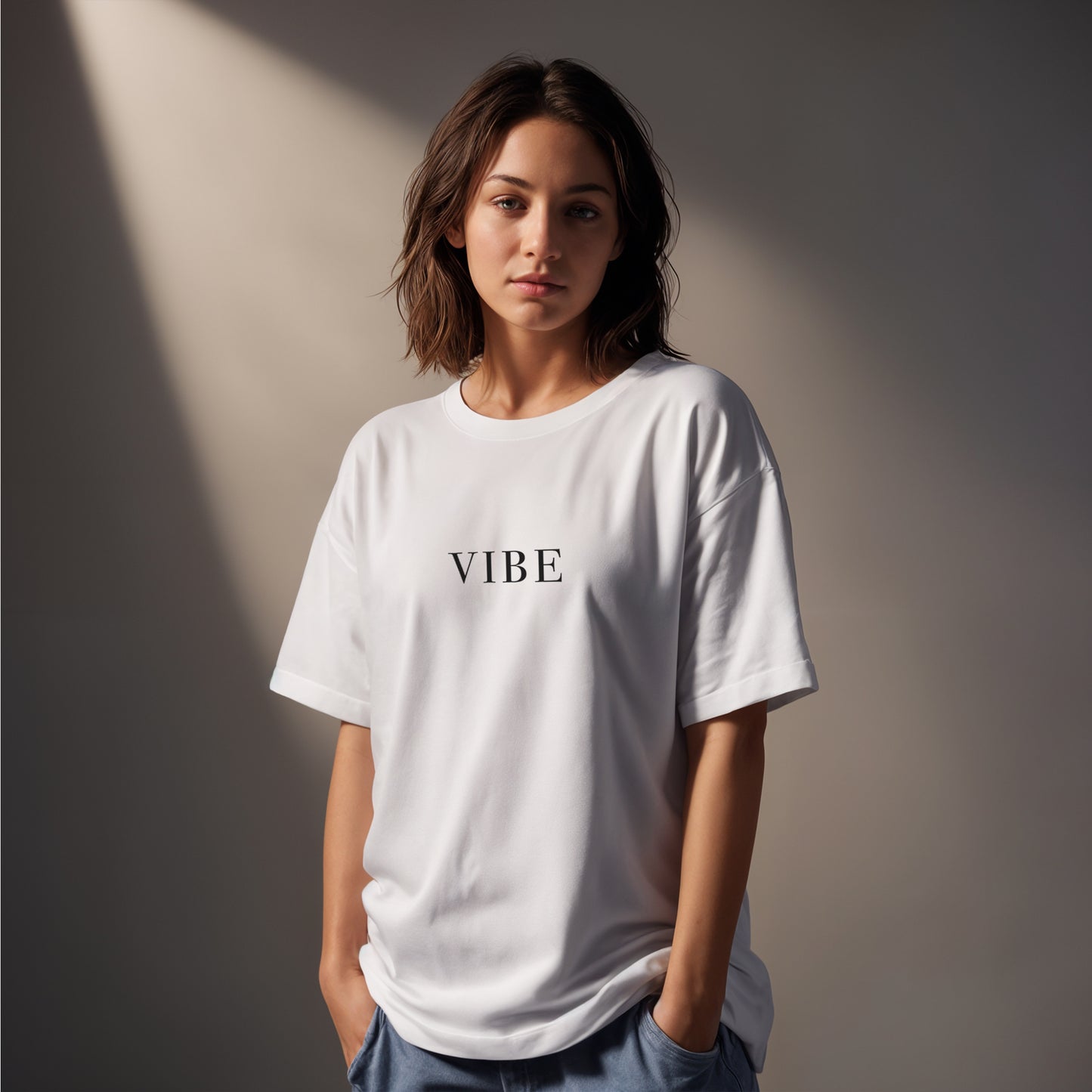 'VIBE' print white Unisex Oversized T-Shirt