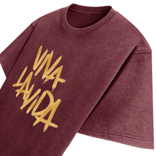 'Viva la vida' Oversized Acid Wash T-Shirt (Maroon)