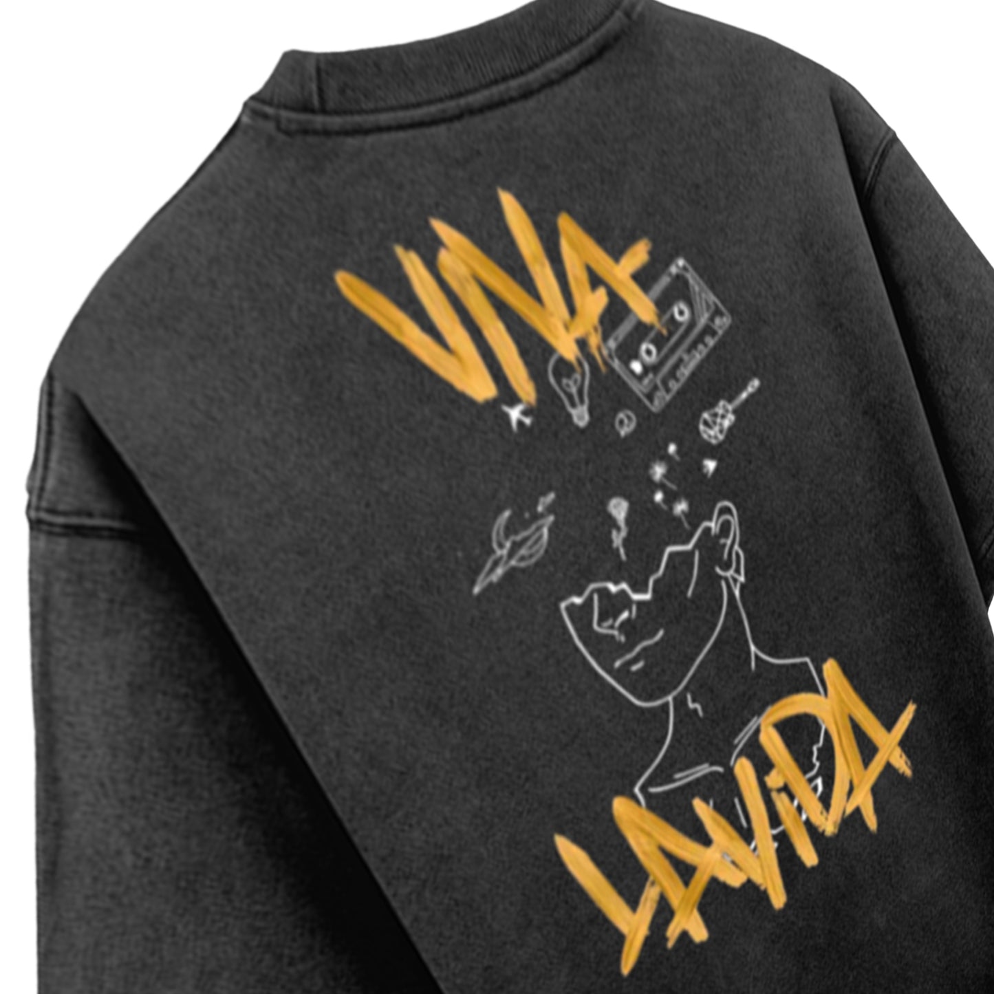 'Viva la vida' Oversized Acid Wash T-Shirt (Black)