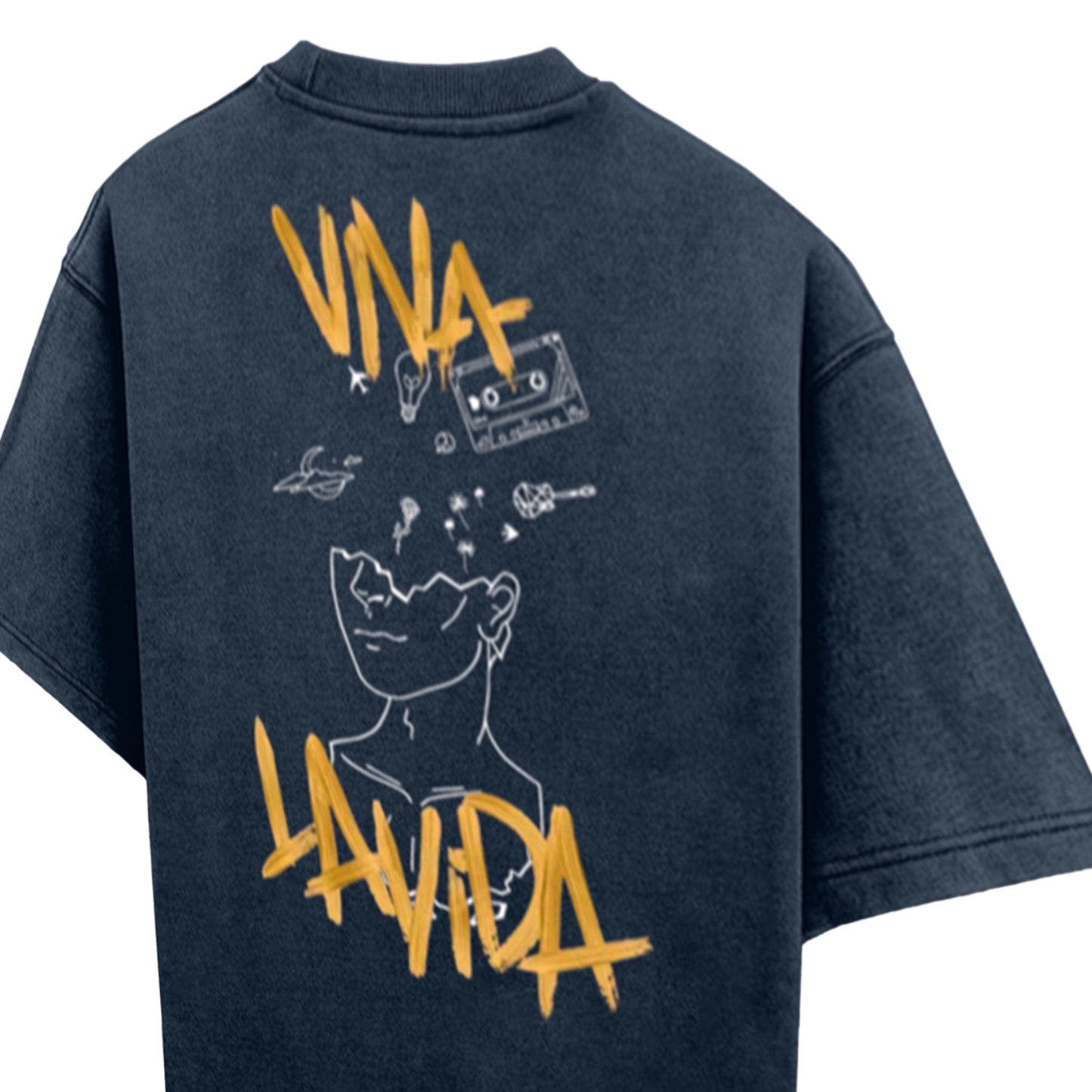 'Viva la vida' Oversized Acid Wash T-Shirt (Navy Blue)