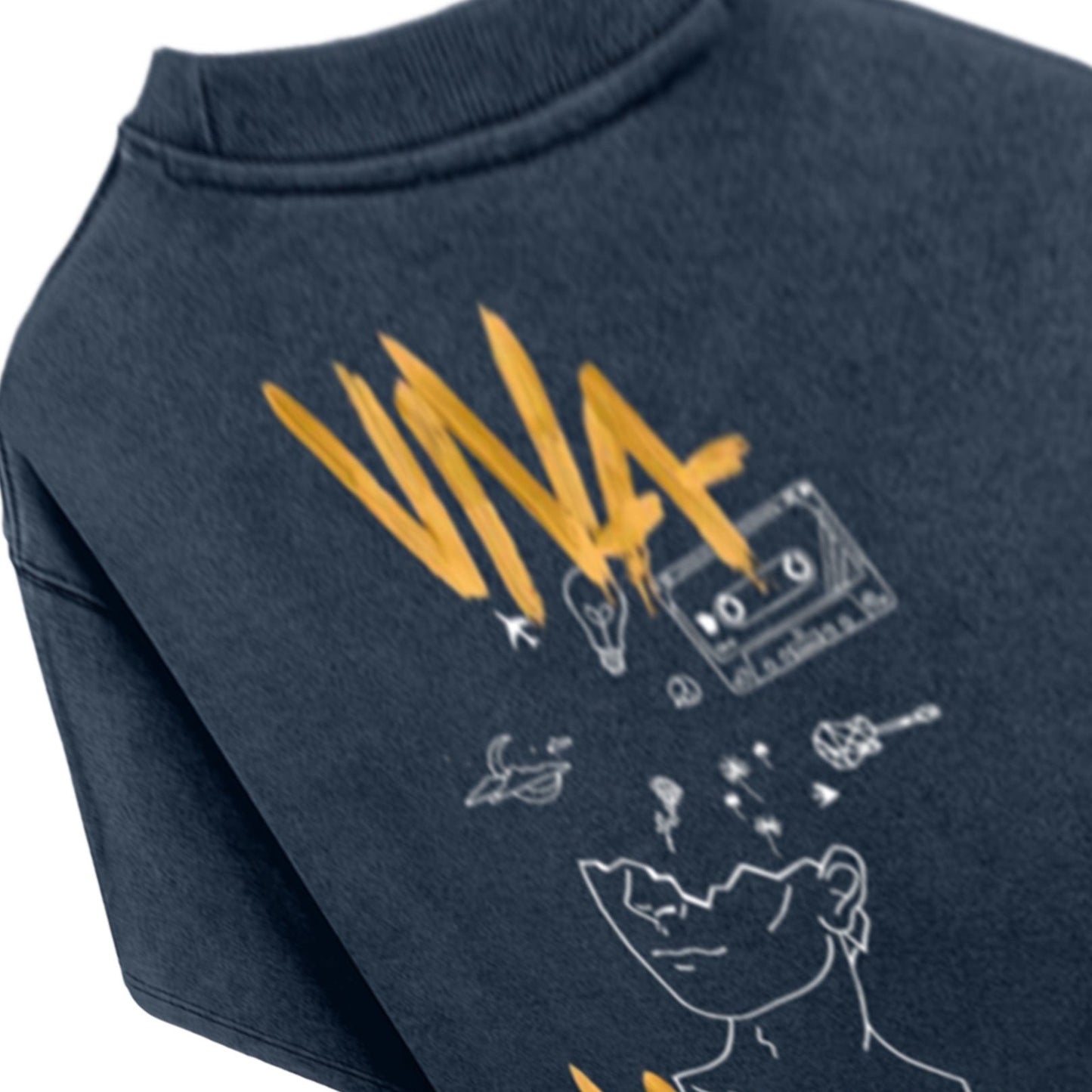 'Viva la vida' Oversized Acid Wash T-Shirt (Navy Blue)