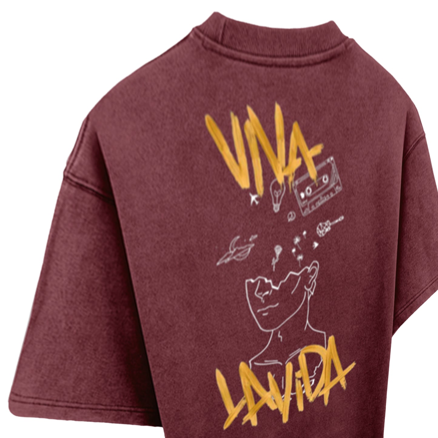 'Viva la vida' Oversized Acid Wash T-Shirt (Maroon)