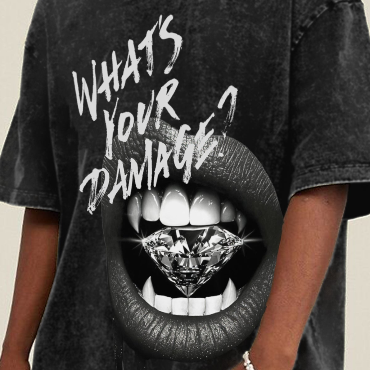 'What's your damage?' Unisex Oversized Acid Wash T-Shirt