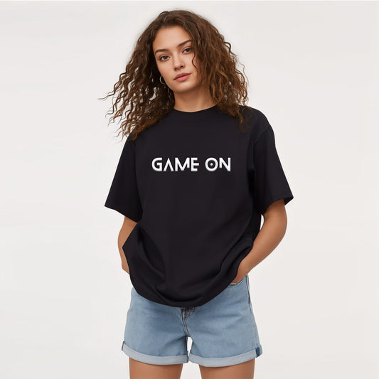 'Game On' puff print Unisex Oversized T-Shirt