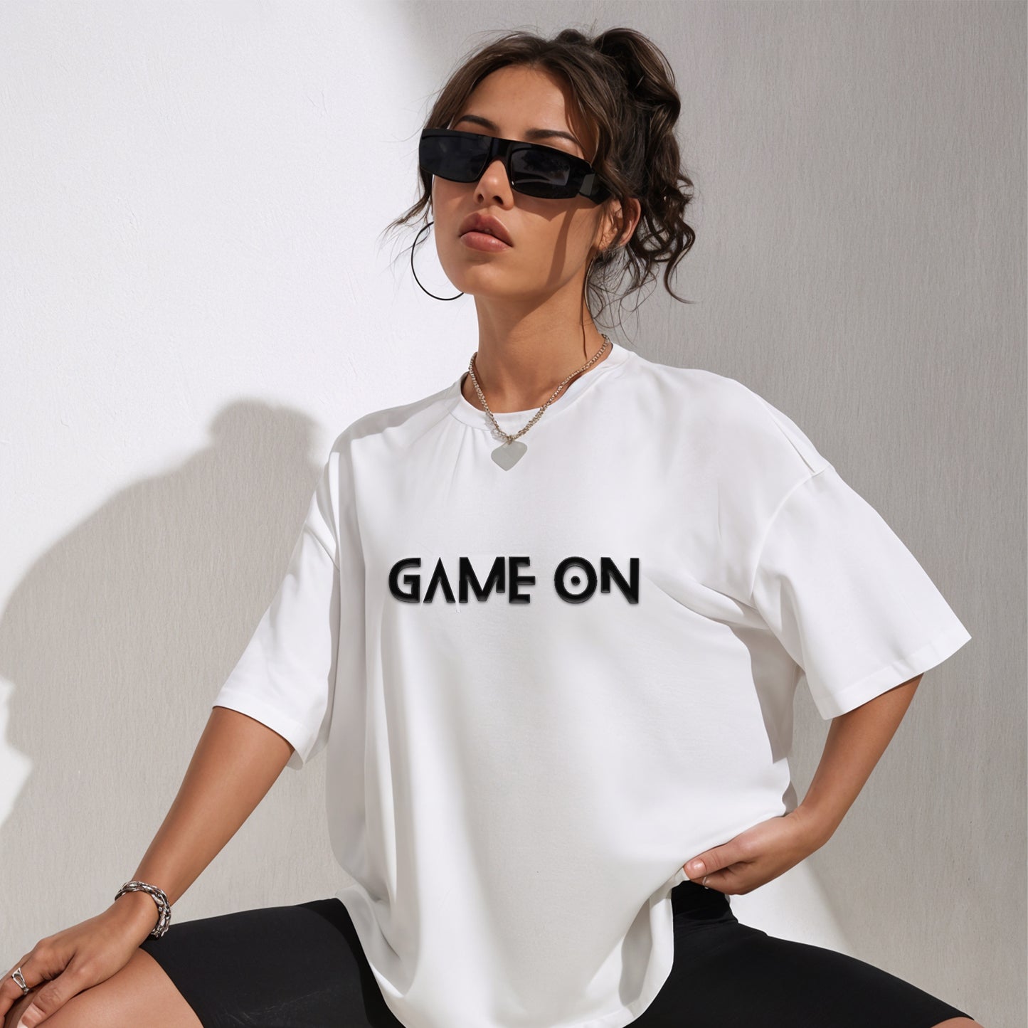 'Game On' puff print Oversized Unisex T-Shirt