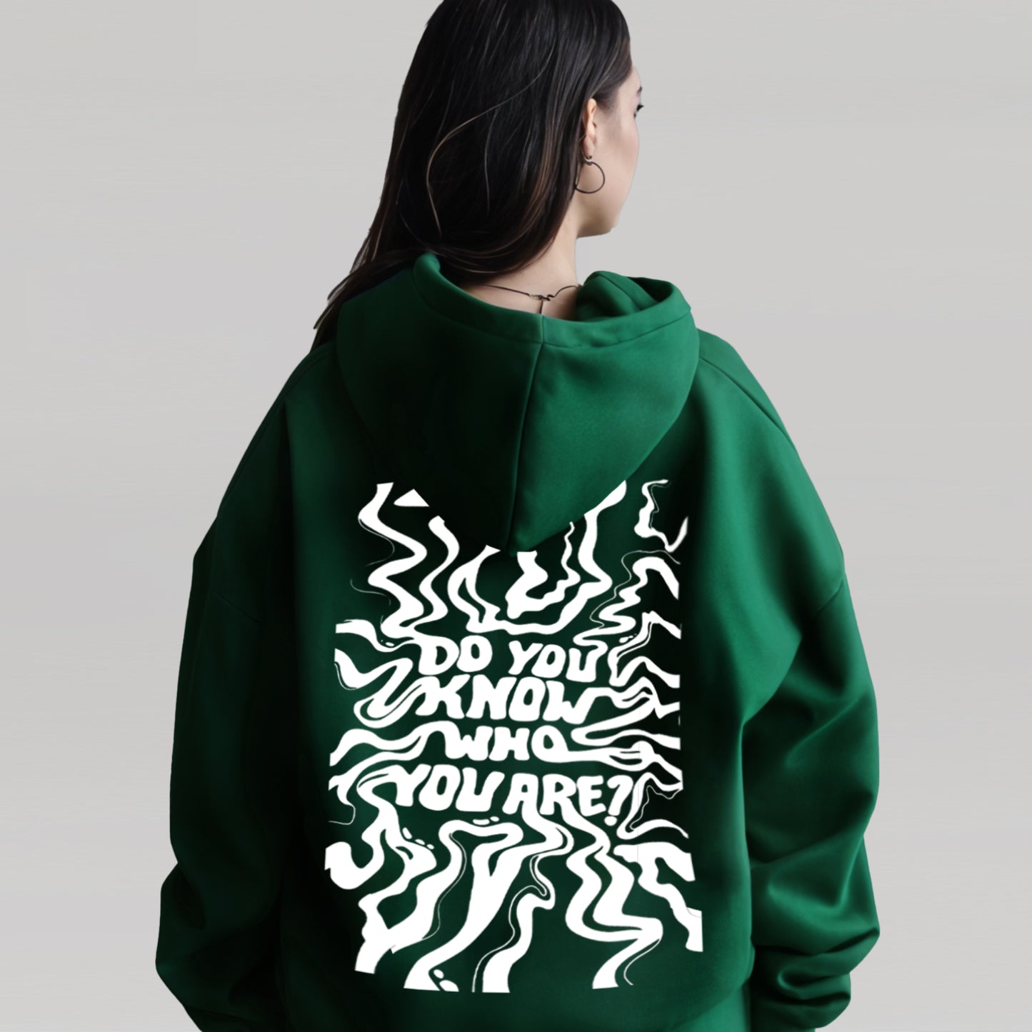 'Do you know who you are?' puff print Oversized Unisex Hoodie